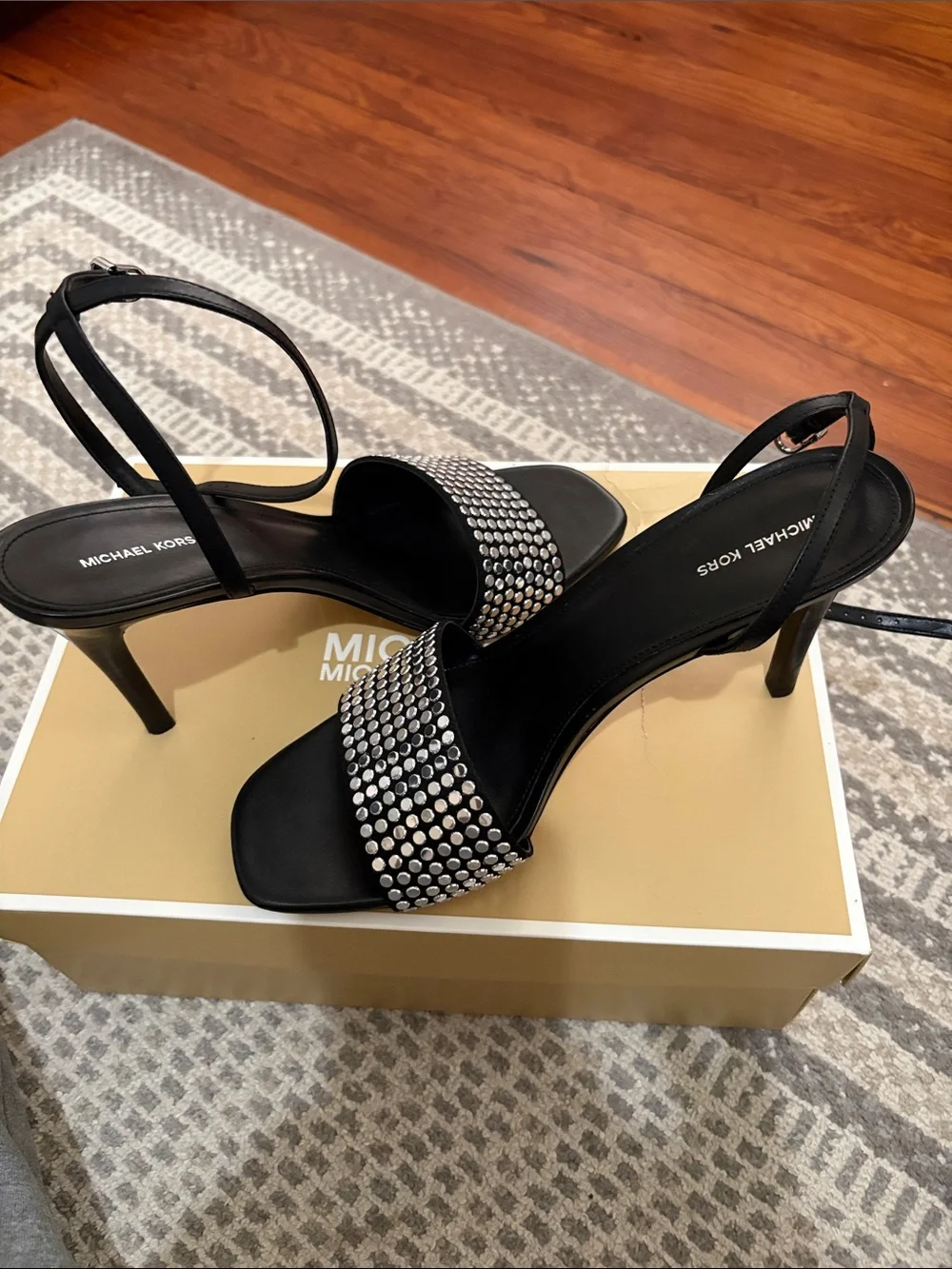 MICHAEL KORS Black Rhinestone-Embellished Slingback Heels-wore once-original box